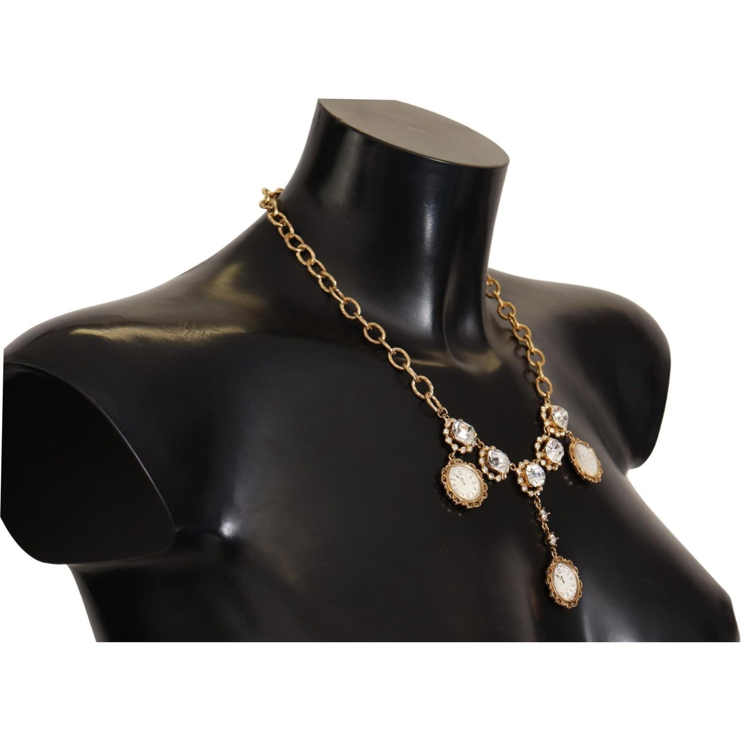 Dolce & Gabbana Gold Clock Statement Crystal Chain Necklace SMY100954