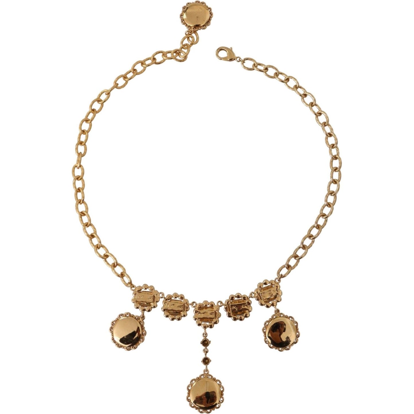 Dolce & Gabbana Gold Clock Statement Crystal Chain Necklace SMY100954