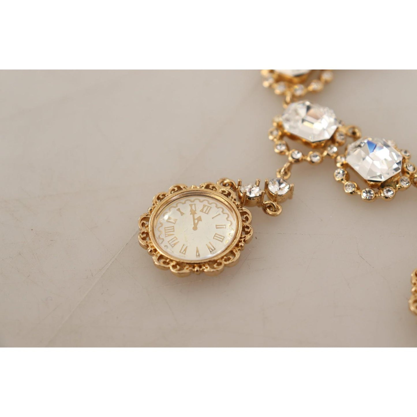 Dolce & Gabbana Gold Clock Statement Crystal Chain Necklace SMY100954
