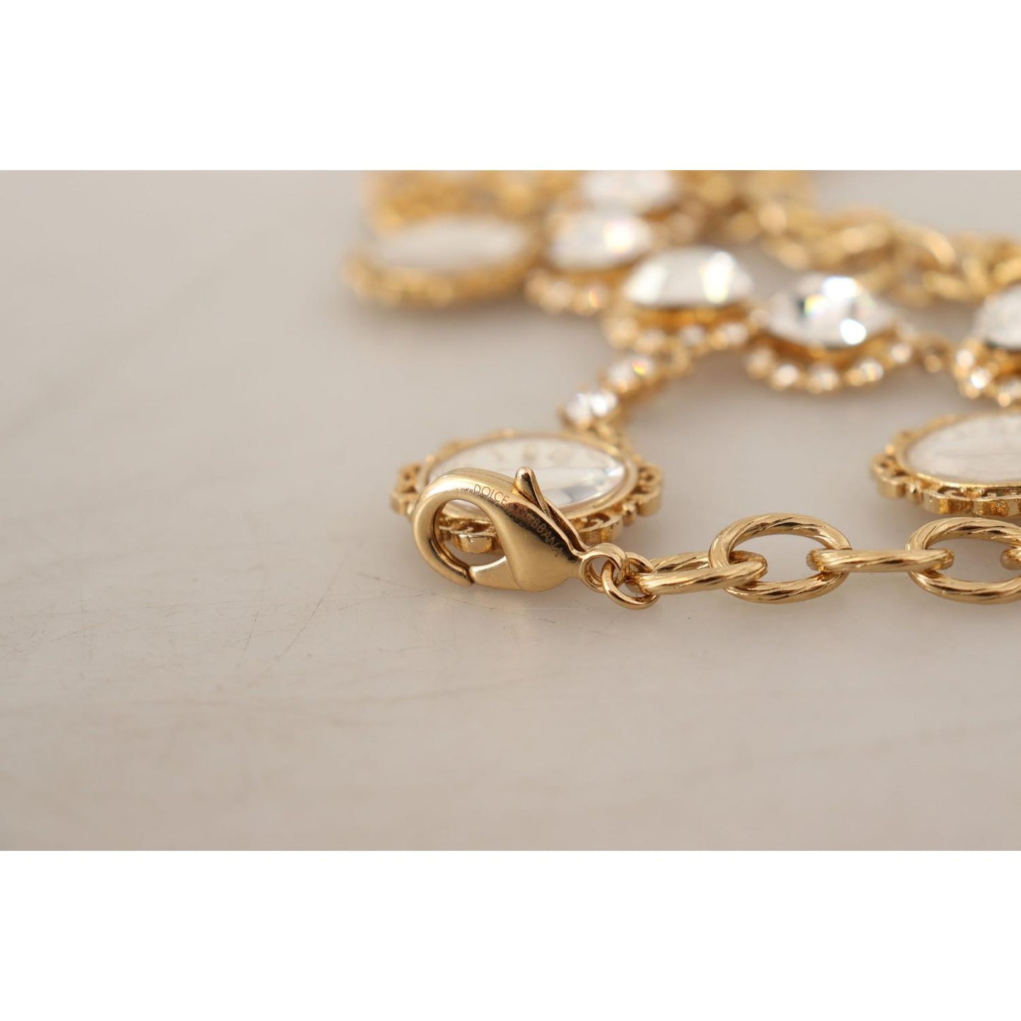 Dolce & Gabbana Gold Clock Statement Crystal Chain Necklace SMY100954