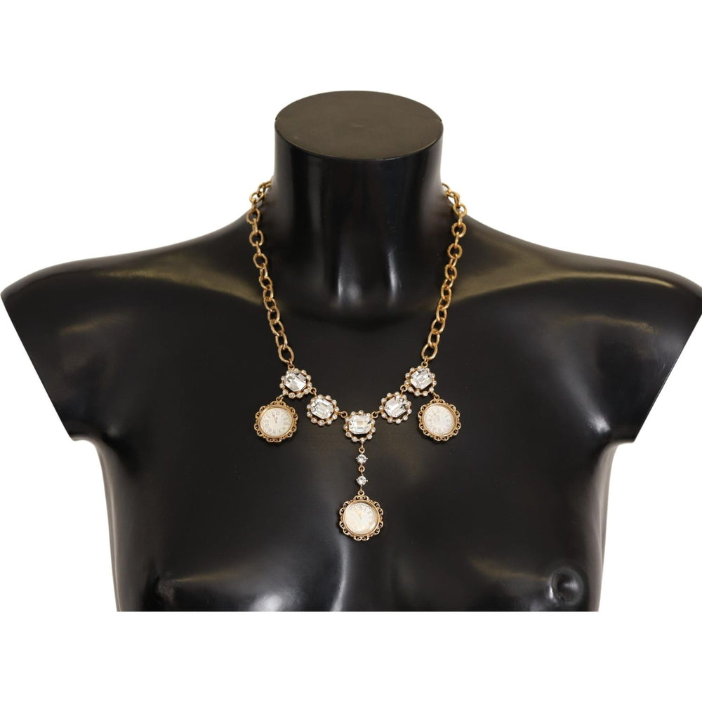 Dolce & Gabbana Gold Clock Statement Crystal Chain Necklace SMY100954