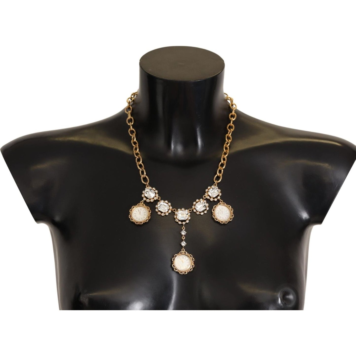 Dolce & Gabbana Gold Clock Statement Crystal Chain Necklace SMY100954