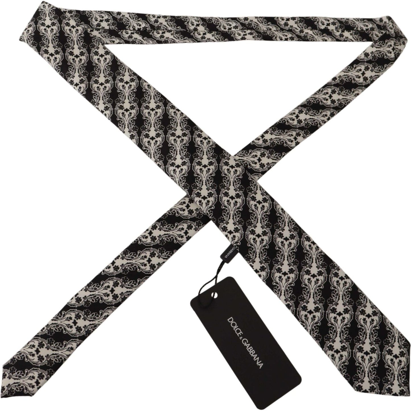 Dolce & Gabbana Black White Flower 100% Silk Print Adjustable Accessory Tie 1728,67345645728,Accessories,Black,Dolce & Gabbana,Material: 100% Silk,Men,Men - Accessories,New with tags,Ties & Bowties - Men - Accessories,Ties - Ties and Formal Accessories -