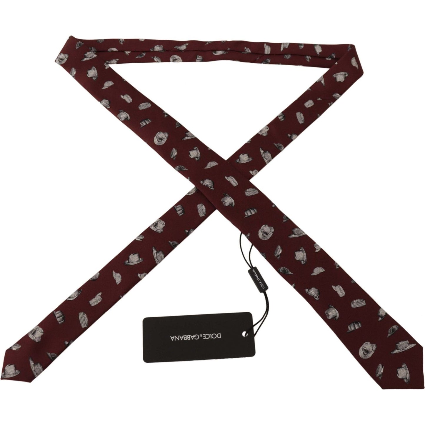 Dolce & Gabbana Maroon Hat Pattern 100% Silk Adjustable Accessory Tie 1728,67345645728,Accessories,Dolce & Gabbana,Maroon,Material: 100% Silk,Men,Men - Accessories,New with tags,Ties & Bowties - Men - Accessories,Ties - Ties and Formal Accessories - Acces