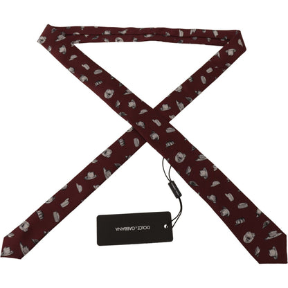 Dolce & Gabbana Maroon Hat Pattern 100% Silk Adjustable Accessory Tie 1728,67345645728,Accessories,Dolce & Gabbana,Maroon,Material: 100% Silk,Men,Men - Accessories,New with tags,Ties & Bowties - Men - Accessories,Ties - Ties and Formal Accessories - Acces