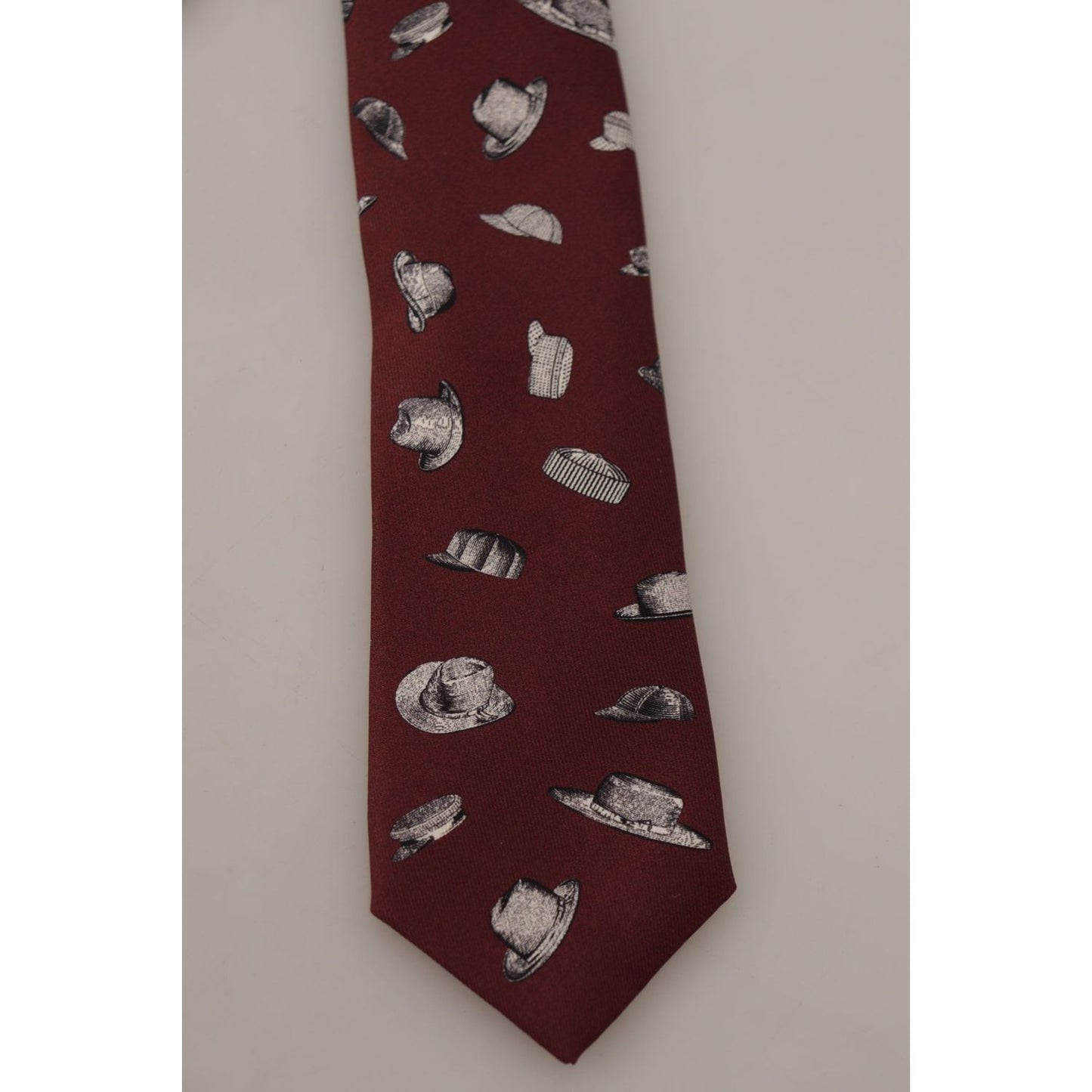 Dolce & Gabbana Maroon Hat Pattern 100% Silk Adjustable Accessory Tie 1728,67345645728,Accessories,Dolce & Gabbana,Maroon,Material: 100% Silk,Men,Men - Accessories,New with tags,Ties & Bowties - Men - Accessories,Ties - Ties and Formal Accessories - Acces