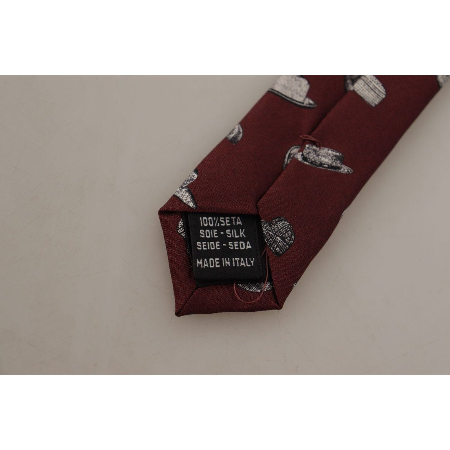 Dolce & Gabbana Maroon Hat Pattern 100% Silk Adjustable Accessory Tie 1728,67345645728,Accessories,Dolce & Gabbana,Maroon,Material: 100% Silk,Men,Men - Accessories,New with tags,Ties & Bowties - Men - Accessories,Ties - Ties and Formal Accessories - Acces
