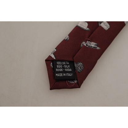 Dolce & Gabbana Maroon Hat Pattern 100% Silk Adjustable Accessory Tie 1728,67345645728,Accessories,Dolce & Gabbana,Maroon,Material: 100% Silk,Men,Men - Accessories,New with tags,Ties & Bowties - Men - Accessories,Ties - Ties and Formal Accessories - Acces