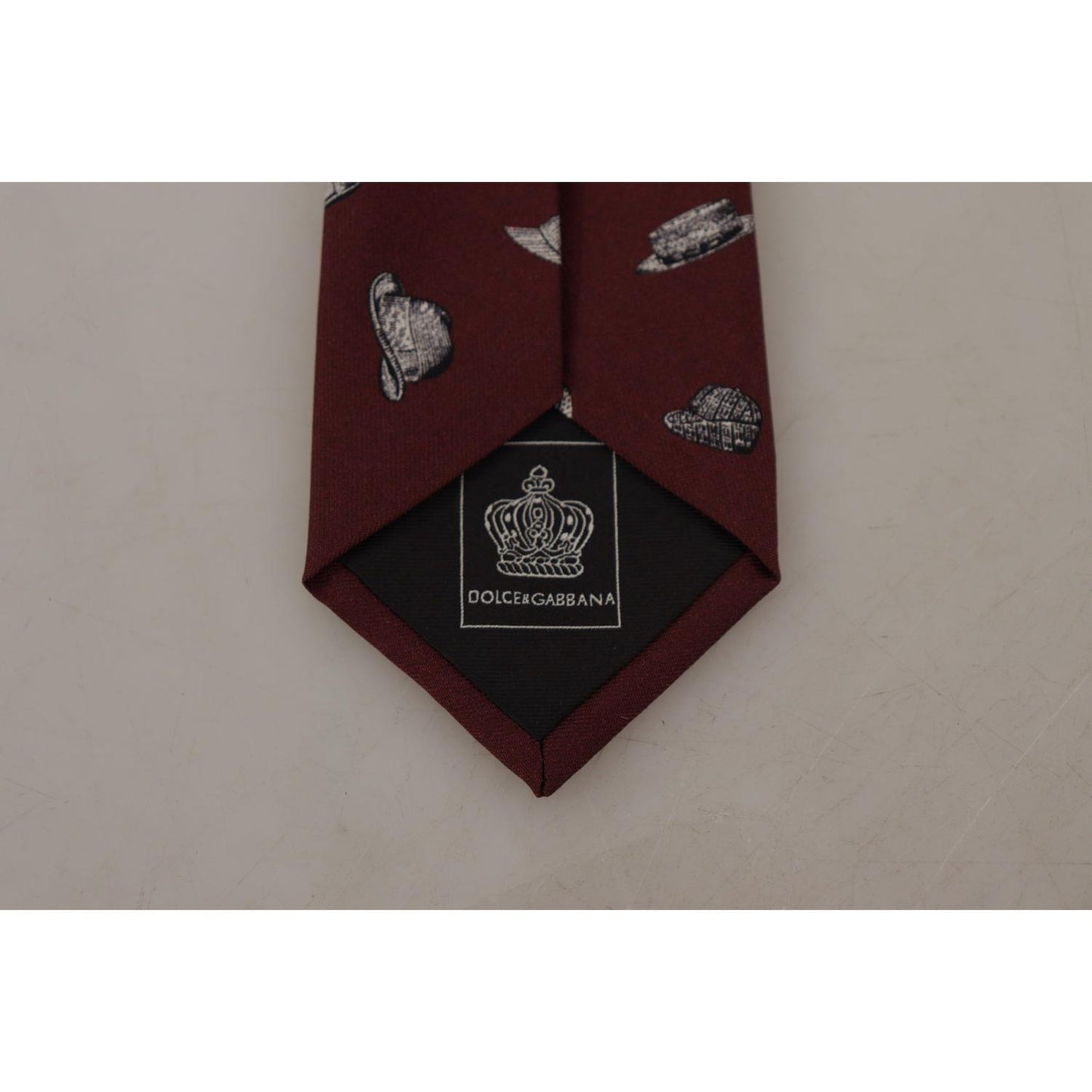 Dolce & Gabbana Maroon Hat Pattern 100% Silk Adjustable Accessory Tie 1728,67345645728,Accessories,Dolce & Gabbana,Maroon,Material: 100% Silk,Men,Men - Accessories,New with tags,Ties & Bowties - Men - Accessories,Ties - Ties and Formal Accessories - Acces
