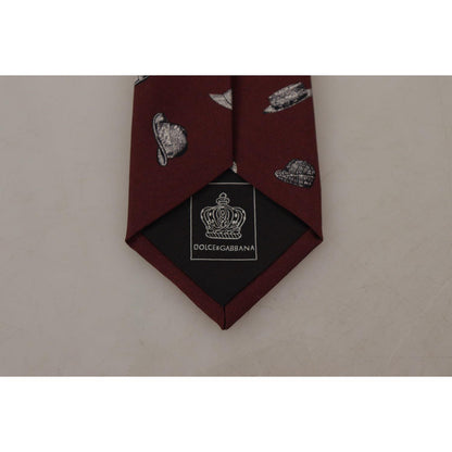 Dolce & Gabbana Maroon Hat Pattern 100% Silk Adjustable Accessory Tie 1728,67345645728,Accessories,Dolce & Gabbana,Maroon,Material: 100% Silk,Men,Men - Accessories,New with tags,Ties & Bowties - Men - Accessories,Ties - Ties and Formal Accessories - Acces