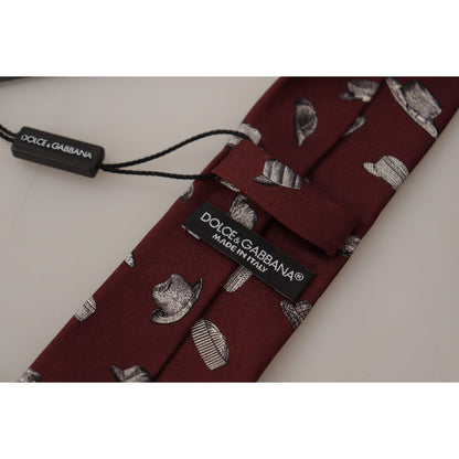 Dolce & Gabbana Maroon Hat Pattern 100% Silk Adjustable Accessory Tie 1728,67345645728,Accessories,Dolce & Gabbana,Maroon,Material: 100% Silk,Men,Men - Accessories,New with tags,Ties & Bowties - Men - Accessories,Ties - Ties and Formal Accessories - Acces