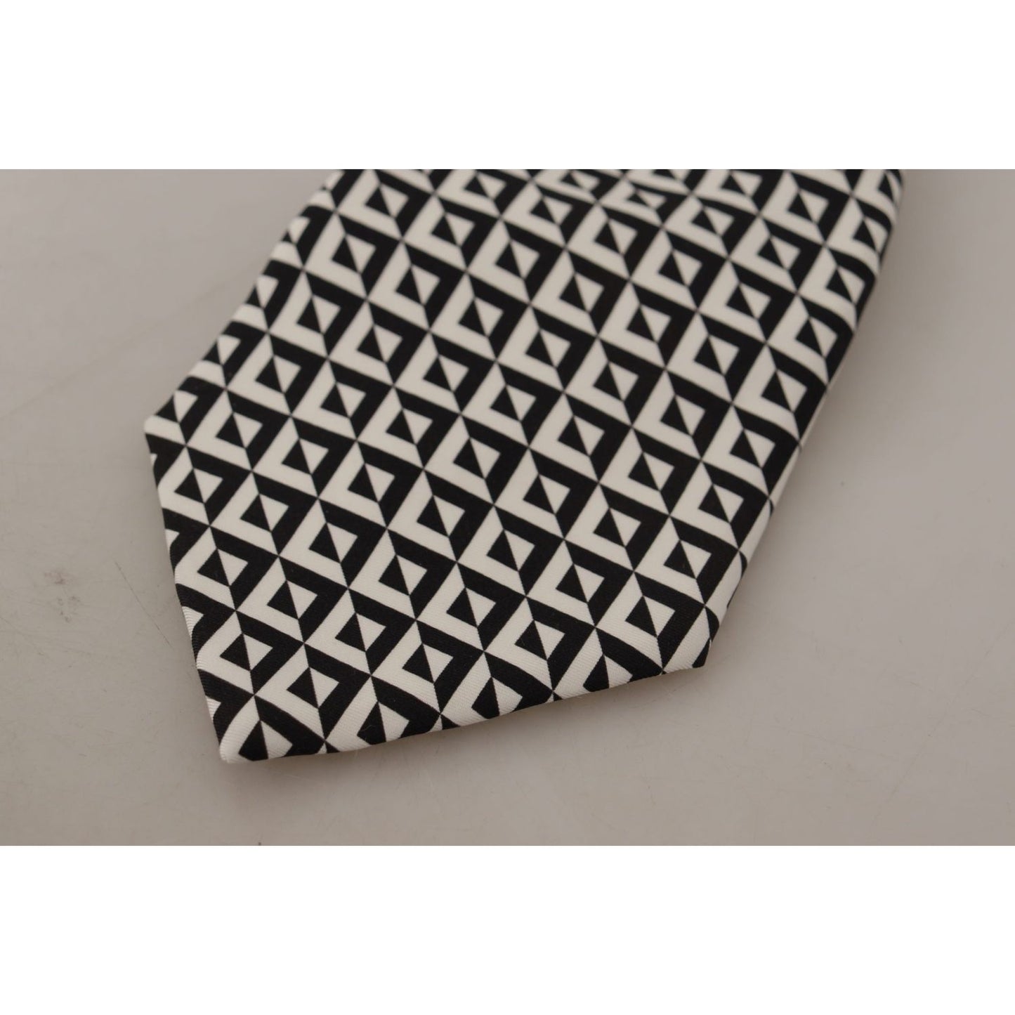 Dolce & Gabbana Black White Geometric 100% Silk Adjustable Accessory Tie 1728,67345645728,Accessories,Black,Dolce & Gabbana,Material: 100% Silk,Men,Men - Accessories,New with tags,Ties & Bowties - Men - Accessories,Ties - Ties and Formal Accessories - Acc
