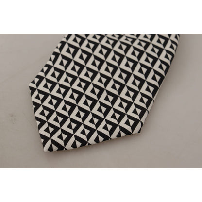 Dolce & Gabbana Black White Geometric 100% Silk Adjustable Accessory Tie 1728,67345645728,Accessories,Black,Dolce & Gabbana,Material: 100% Silk,Men,Men - Accessories,New with tags,Ties & Bowties - Men - Accessories,Ties - Ties and Formal Accessories - Acc