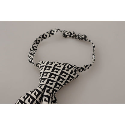 Dolce & Gabbana Black White Geometric 100% Silk Adjustable Accessory Tie 1728,67345645728,Accessories,Black,Dolce & Gabbana,Material: 100% Silk,Men,Men - Accessories,New with tags,Ties & Bowties - Men - Accessories,Ties - Ties and Formal Accessories - Acc