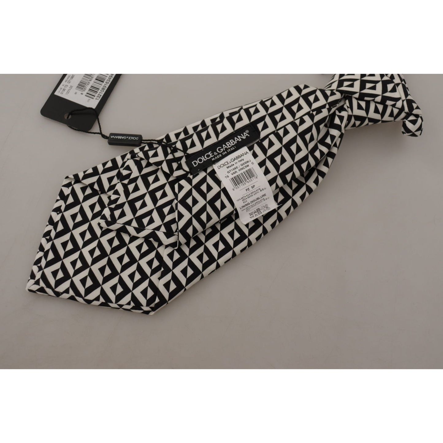 Dolce & Gabbana Black White Geometric 100% Silk Adjustable Accessory Tie 1728,67345645728,Accessories,Black,Dolce & Gabbana,Material: 100% Silk,Men,Men - Accessories,New with tags,Ties & Bowties - Men - Accessories,Ties - Ties and Formal Accessories - Acc