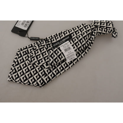 Dolce & Gabbana Black White Geometric 100% Silk Adjustable Accessory Tie 1728,67345645728,Accessories,Black,Dolce & Gabbana,Material: 100% Silk,Men,Men - Accessories,New with tags,Ties & Bowties - Men - Accessories,Ties - Ties and Formal Accessories - Acc