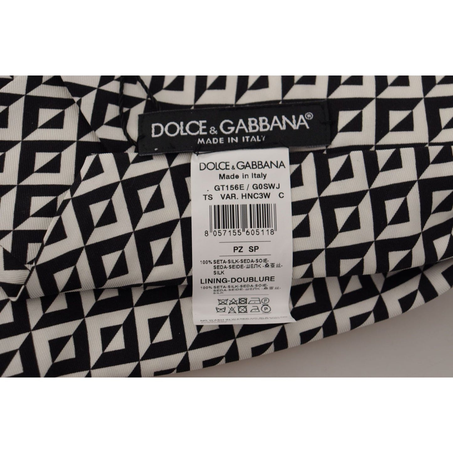 Dolce & Gabbana Black White Geometric 100% Silk Adjustable Accessory Tie 1728,67345645728,Accessories,Black,Dolce & Gabbana,Material: 100% Silk,Men,Men - Accessories,New with tags,Ties & Bowties - Men - Accessories,Ties - Ties and Formal Accessories - Acc