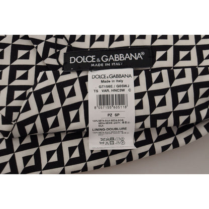 Dolce & Gabbana Black White Geometric 100% Silk Adjustable Accessory Tie 1728,67345645728,Accessories,Black,Dolce & Gabbana,Material: 100% Silk,Men,Men - Accessories,New with tags,Ties & Bowties - Men - Accessories,Ties - Ties and Formal Accessories - Acc