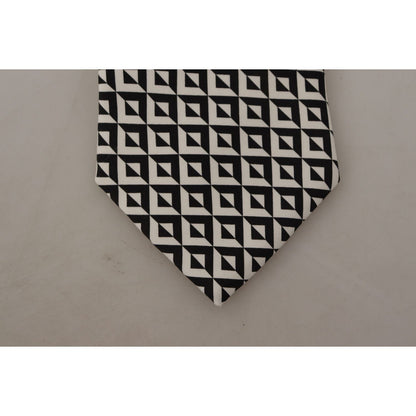 Dolce & Gabbana Black White Geometric 100% Silk Adjustable Accessory Tie 1728,67345645728,Accessories,Black,Dolce & Gabbana,Material: 100% Silk,Men,Men - Accessories,New with tags,Ties & Bowties - Men - Accessories,Ties - Ties and Formal Accessories - Acc