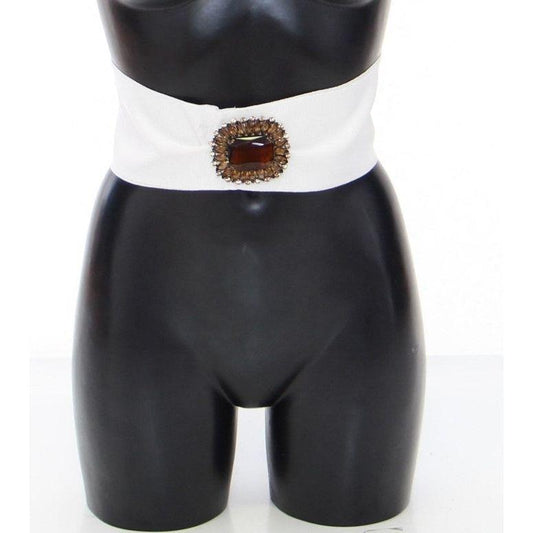 Dolce & Gabbana White Crystal Brass Wide Waist Runway Belt