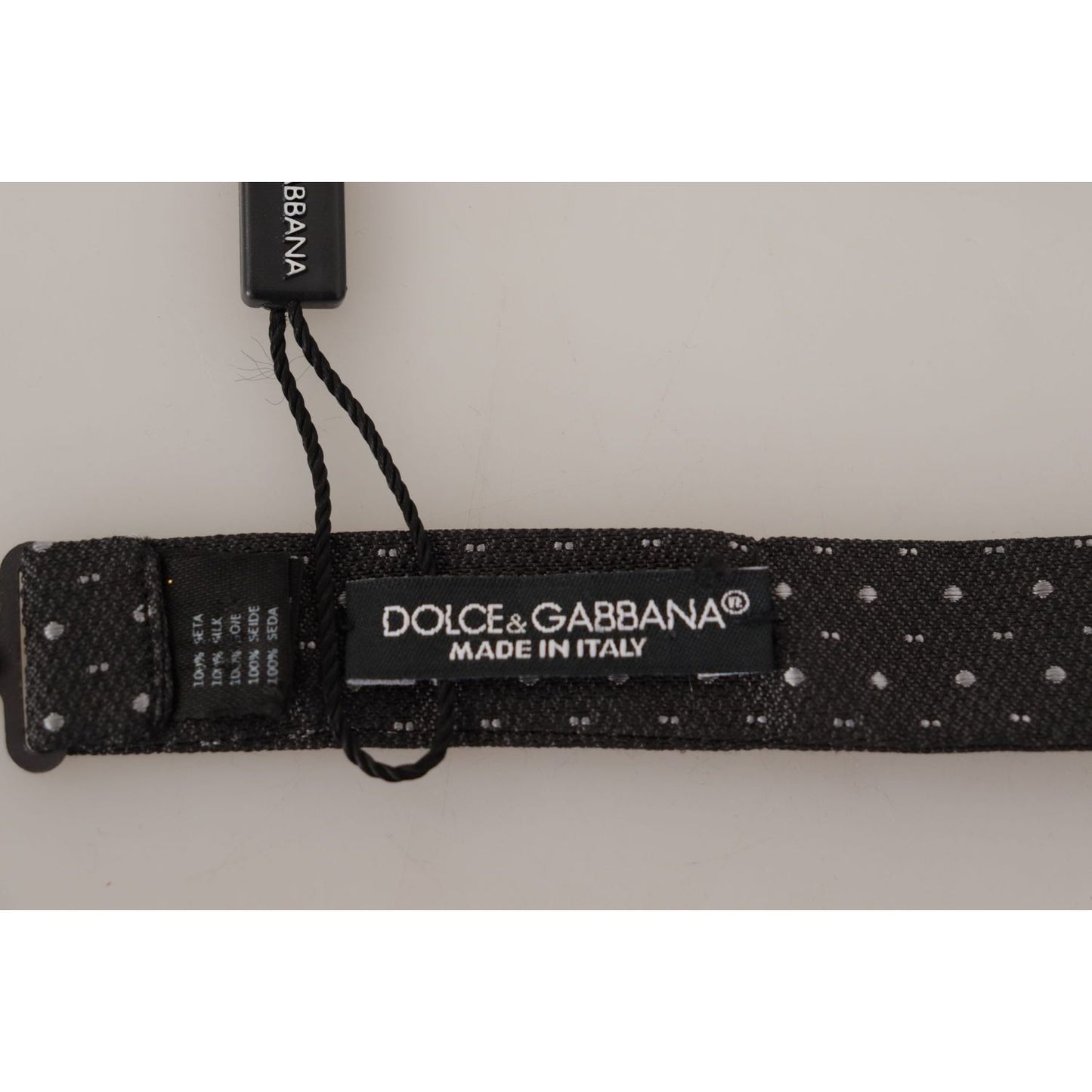 Dolce & Gabbana Gray Polka Dot 100% Silk Neck Papillon Tie 1728,67345645728,Accessories,Black,Bowties - Ties and Formal Accessories - Accessories,Dolce & Gabbana,Material: 100% Silk,Men,Men - Accessories,New with tags,Ties & Bowties - Men - Accessories,Ti