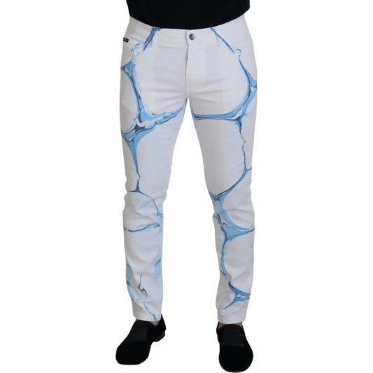 Dolce & Gabbana White Blue Denim Cotton Jeans Stretch Skinny Fit Pant