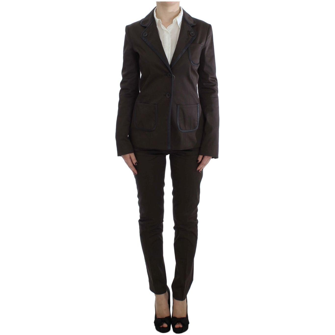 Exte Brown Stretch Two Button Suit
