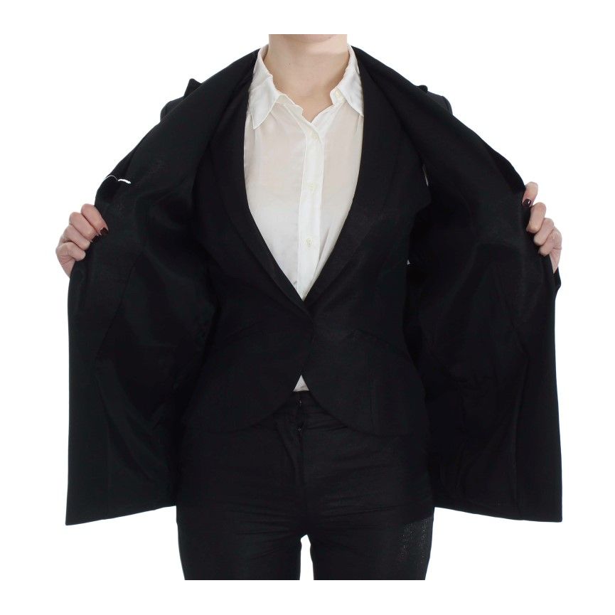 Exte Black One Button Three Piece Suit