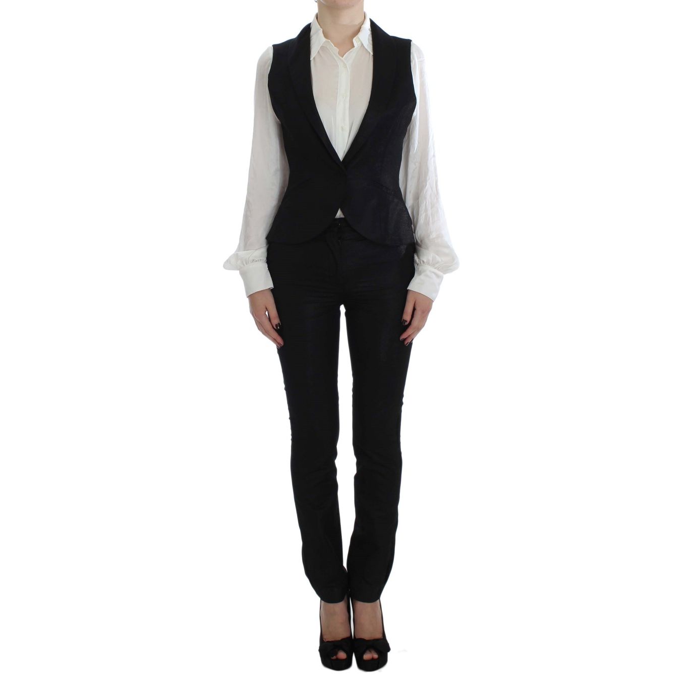 Exte Black One Button Three Piece Suit
