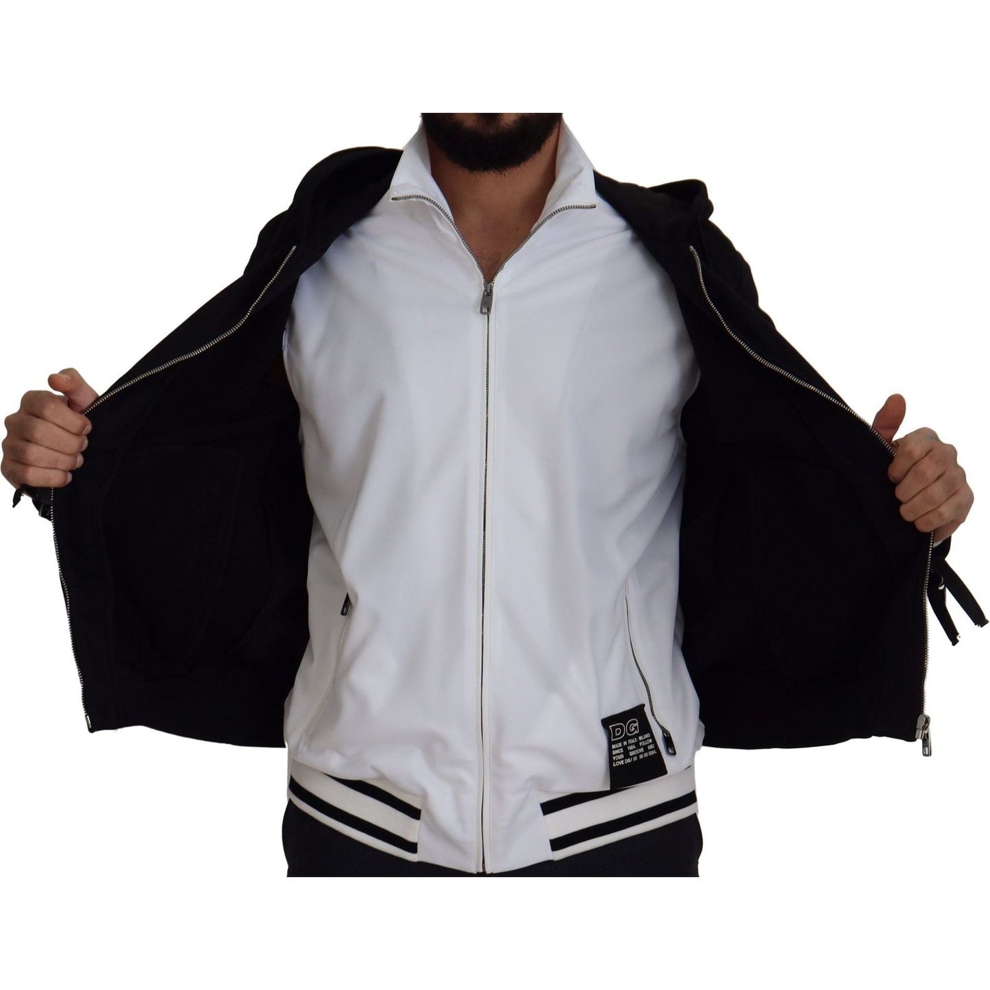 Dolce & Gabbana Black Polyester Hooded Full Zip Jacket