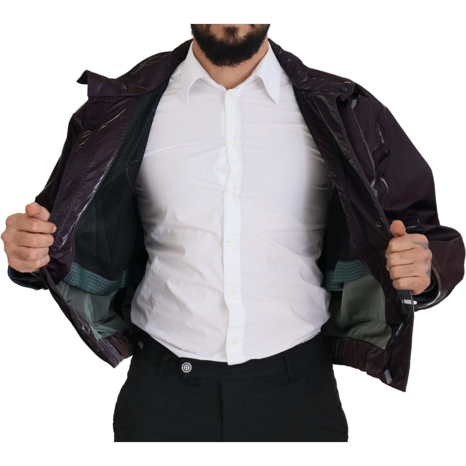 Dolce & Gabbana Purple Nylon Collared Biker Coat Jacket