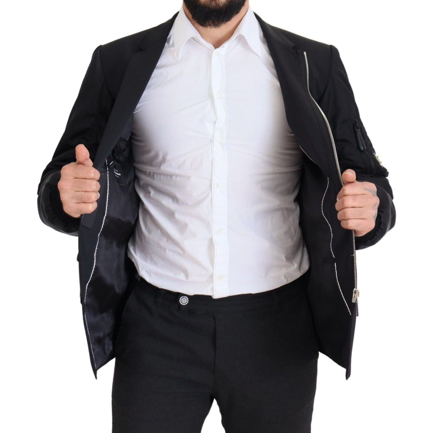 Dolce & Gabbana Black Wool Full Zip Long Sleeves Jacket