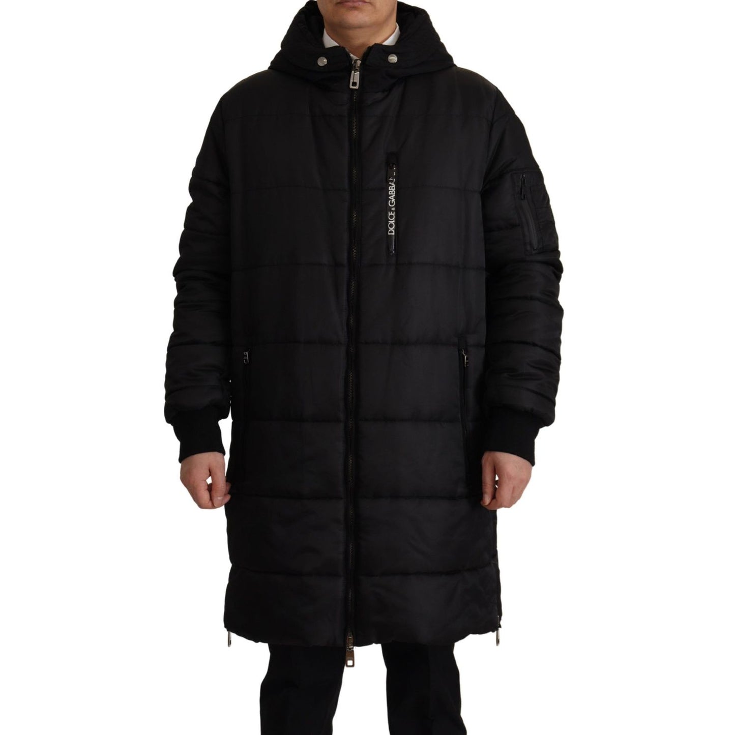 Dolce & Gabbana Black Nylon Hooded Parka Coat Winter Jacket
