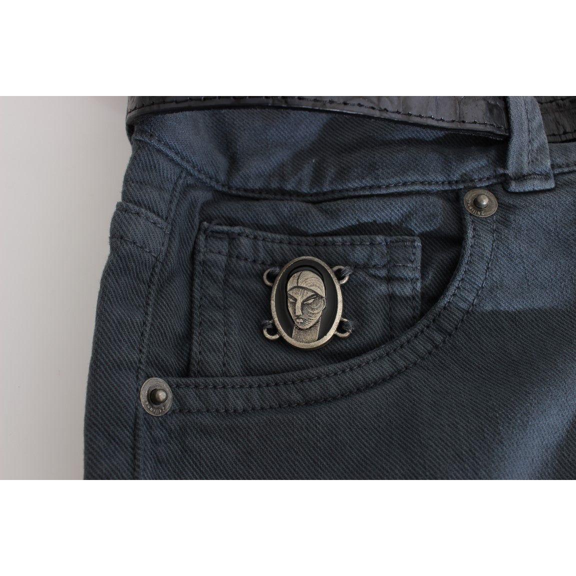 John Galliano Blue Cotton Blend Slim Fit High Waist Jeans