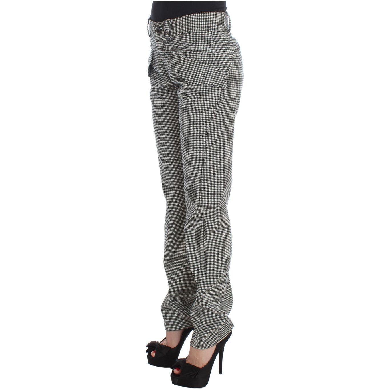 Ermanno Scervino Black White Checkered Cotton Casual Pants