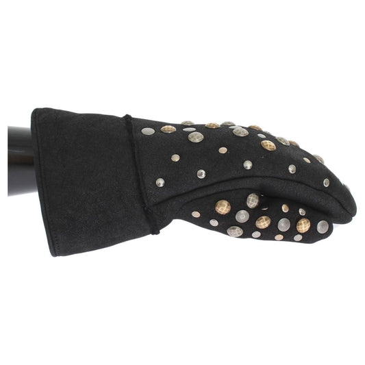 Dolce & Gabbana Gray Wool Shearling Studded Gloves