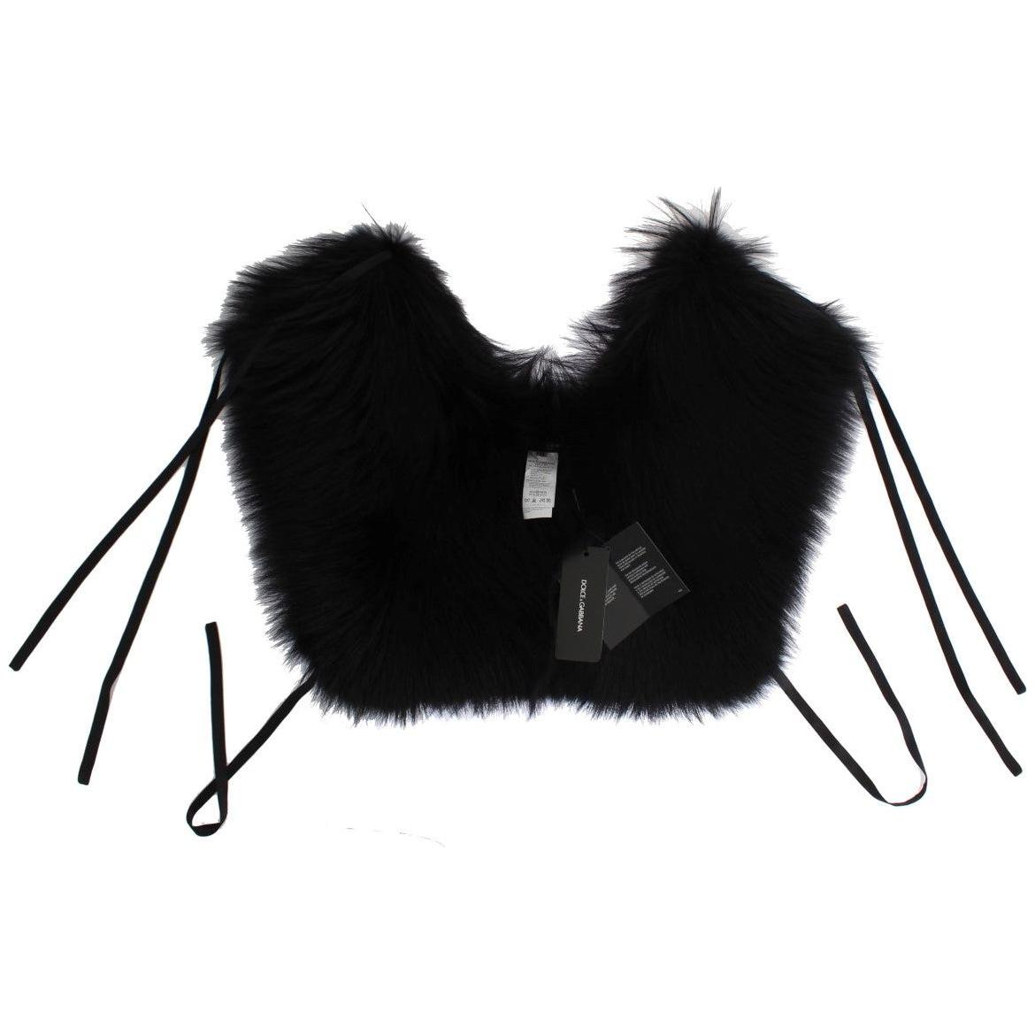 Dolce & Gabbana Black Fox Fur Shoulder Wrap Cover Collar Scarf