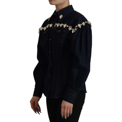 Dolce & Gabbana Blue Denim Crystal Embellish Cotton Jacket1728,2% Elastane (stretch),67345645728,Blue,Clothing,Denim Jackets - Jackets & Coats - Clothing,Dolce & Gabbana,IT36|XXS,IT38 | XS,IT46|XL,Jackets & Coats - Clothing,Jackets & Coats - Women - Cloth