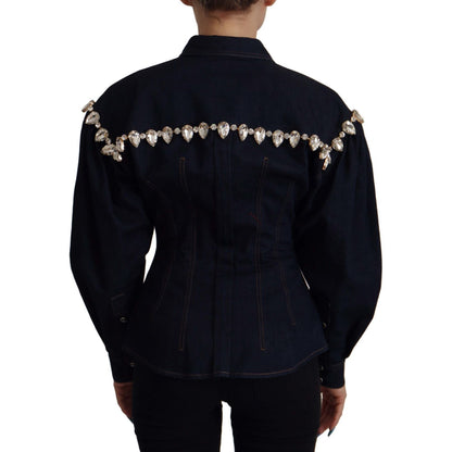 Dolce & Gabbana Blue Denim Crystal Embellish Cotton Jacket1728,2% Elastane (stretch),67345645728,Blue,Clothing,Denim Jackets - Jackets & Coats - Clothing,Dolce & Gabbana,IT36|XXS,IT38 | XS,IT46|XL,Jackets & Coats - Clothing,Jackets & Coats - Women - Cloth