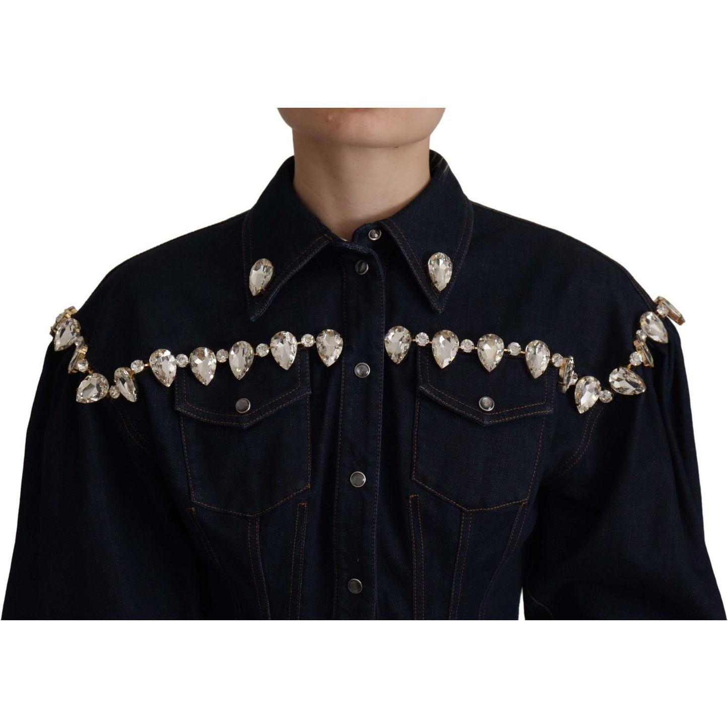 Dolce & Gabbana Blue Denim Crystal Embellish Cotton Jacket1728,2% Elastane (stretch),67345645728,Blue,Clothing,Denim Jackets - Jackets & Coats - Clothing,Dolce & Gabbana,IT36|XXS,IT38 | XS,IT46|XL,Jackets & Coats - Clothing,Jackets & Coats - Women - Cloth