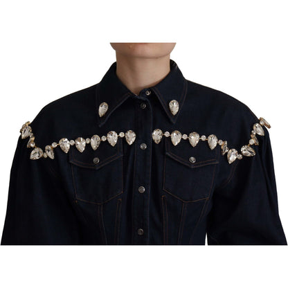 Dolce & Gabbana Blue Denim Crystal Embellish Cotton Jacket1728,2% Elastane (stretch),67345645728,Blue,Clothing,Denim Jackets - Jackets & Coats - Clothing,Dolce & Gabbana,IT36|XXS,IT38 | XS,IT46|XL,Jackets & Coats - Clothing,Jackets & Coats - Women - Cloth