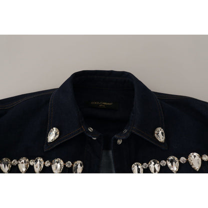 Dolce & Gabbana Blue Denim Crystal Embellish Cotton Jacket1728,2% Elastane (stretch),67345645728,Blue,Clothing,Denim Jackets - Jackets & Coats - Clothing,Dolce & Gabbana,IT36|XXS,IT38 | XS,IT46|XL,Jackets & Coats - Clothing,Jackets & Coats - Women - Cloth