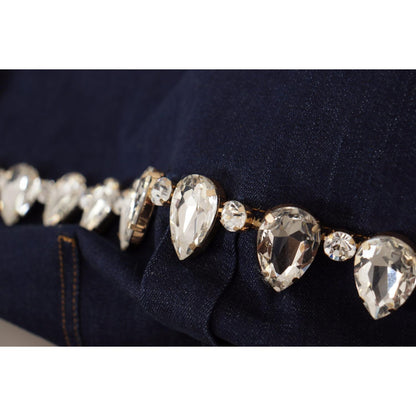Dolce & Gabbana Blue Denim Crystal Embellish Cotton Jacket1728,2% Elastane (stretch),67345645728,Blue,Clothing,Denim Jackets - Jackets & Coats - Clothing,Dolce & Gabbana,IT36|XXS,IT38 | XS,IT46|XL,Jackets & Coats - Clothing,Jackets & Coats - Women - Cloth