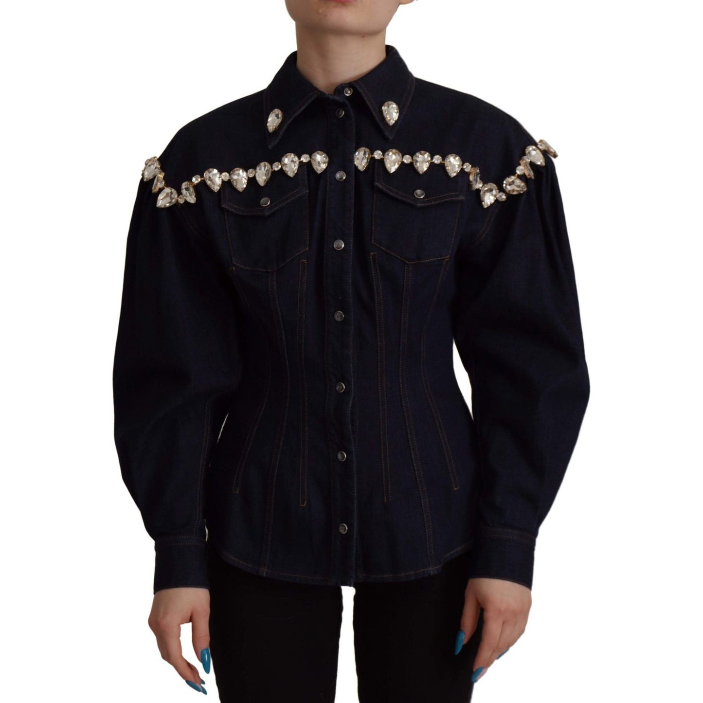 Dolce & Gabbana Blue Denim Crystal Embellish Cotton Jacket1728,2% Elastane (stretch),67345645728,Blue,Clothing,Denim Jackets - Jackets & Coats - Clothing,Dolce & Gabbana,IT36|XXS,IT38 | XS,IT46|XL,Jackets & Coats - Clothing,Jackets & Coats - Women - Cloth