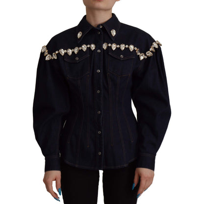 Dolce & Gabbana Blue Denim Crystal Embellish Cotton Jacket1728,2% Elastane (stretch),67345645728,Blue,Clothing,Denim Jackets - Jackets & Coats - Clothing,Dolce & Gabbana,IT36|XXS,IT38 | XS,IT46|XL,Jackets & Coats - Clothing,Jackets & Coats - Women - Cloth