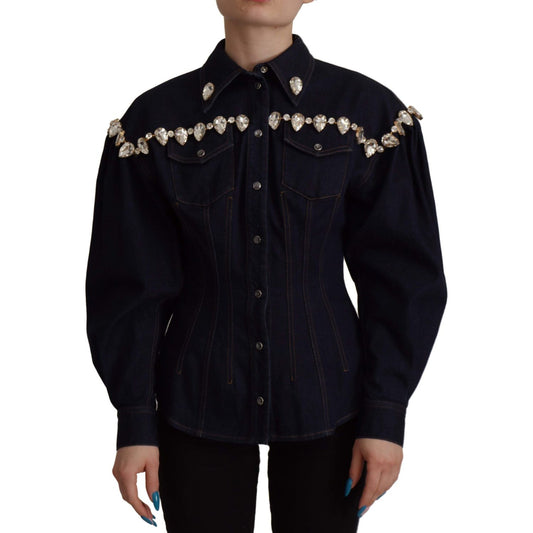 Dolce & Gabbana Blue Denim Crystal Embellish Cotton Jacket1728,2% Elastane (stretch),67345645728,Blue,Clothing,Denim Jackets - Jackets & Coats - Clothing,Dolce & Gabbana,IT36|XXS,IT38 | XS,IT46|XL,Jackets & Coats - Clothing,Jackets & Coats - Women - Cloth