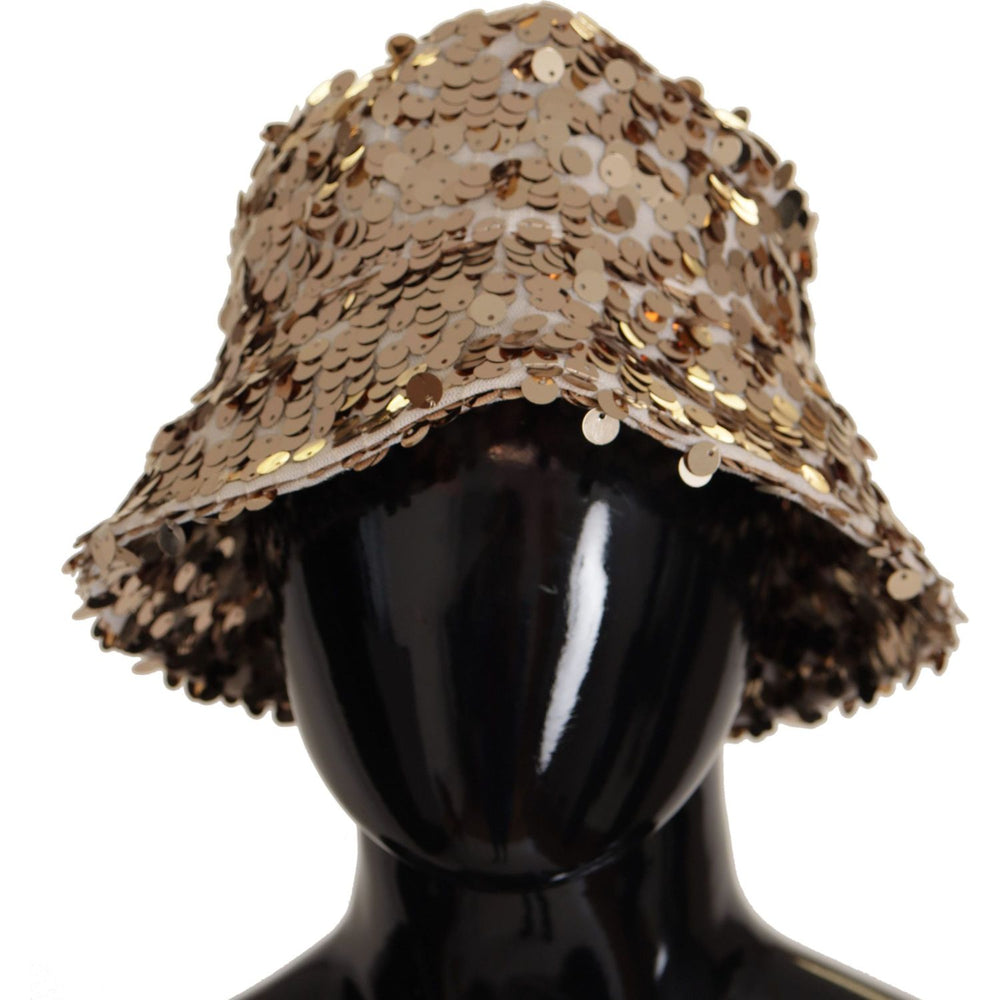 Dolce & Gabbana Elegant Sequined Gold Bucket Hat Dolce & Gabbana Rosy Brown