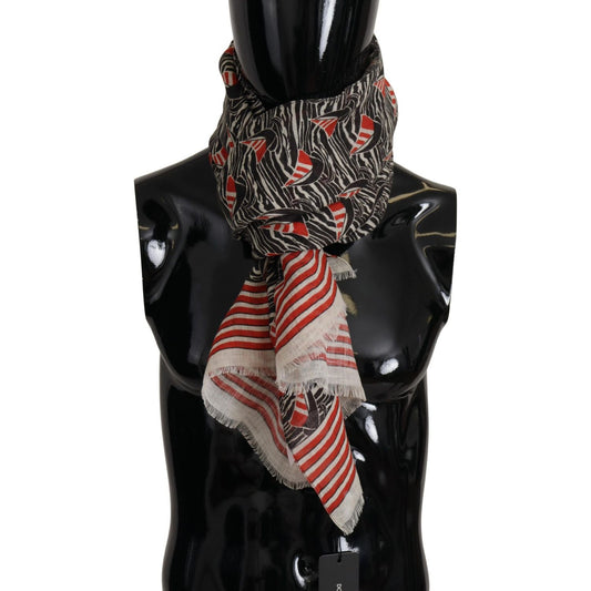 Dolce & Gabbana Black Red Linen Sailboat Stripe Print Shawl Scarf 1728,67345645728,Accessories,Dolce & Gabbana,Material: 100% Linen,Men,Men - Accessories,New with tags,Scarves - Accessories,Scarves - Men - Accessories,Scarves - Scarves - Accessories