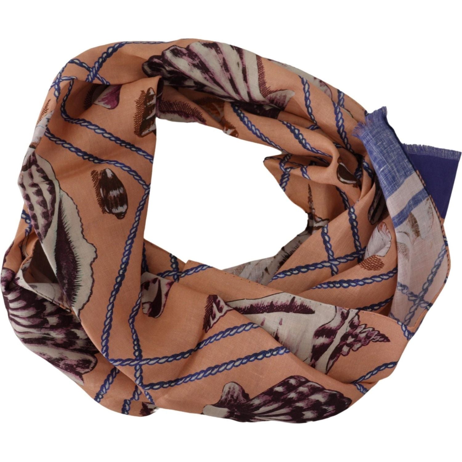 Dolce & Gabbana Blue Linen Seashell Pattern Mens Wrap Shawl Scarf