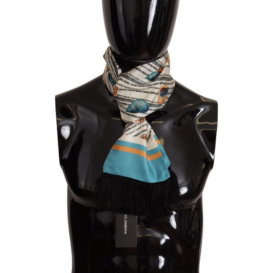 Dolce & Gabbana Multicolor Seashells DG Print Silk Shawl Fringe Scarf 1728,67345645728,Accessories,Dolce & Gabbana,Material: 100% Silk,Men,Men - Accessories,New with tags,Scarves - Accessories,Scarves - Men - Accessories,Scarves - Scarves - Accessories